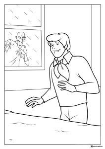 Fred and vampire in window coloring sheet