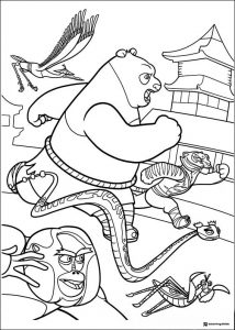 Furious Five and Po running Coloring Page