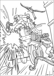 Furious Five fighting on cart Coloring Page