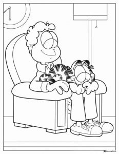 Garfield Asleep on Jons Lap Coloring Page