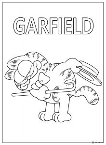 Garfield Coloring Page Bowing with Hat Cane and Title