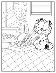 Garfield Coloring Page Eating Lasagna