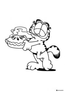 Garfield Coloring Page Holding a Pie