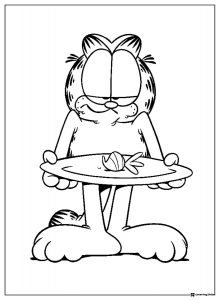 Garfield Coloring Page Holding a Plate