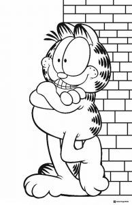 Garfield Coloring Page Leaning on Brick Wall