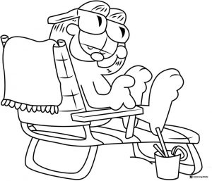 Garfield Coloring Page Relaxing in Beach Chair