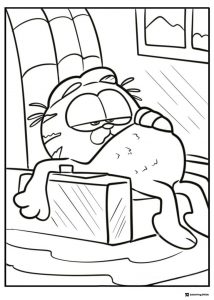 Garfield Coloring Page Resting on Chair Arm