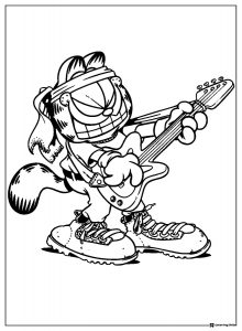 Garfield Coloring Page playing electric guitar