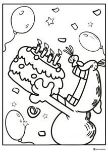Garfield Coloring Page with Birthday Cake and Confetti