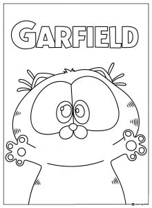 Garfield Coloring Page with GARFIELD text waving