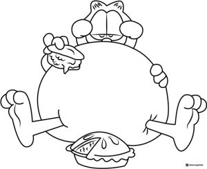 Garfield Coloring Page with Huge Belly and Pies