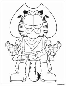 Garfield Cowboy with Guns Coloring Page