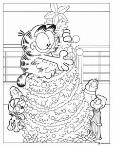 Garfield Decorating Christmas Tree Coloring Page