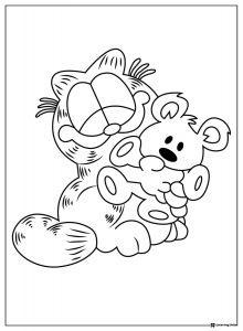 Garfield Hugging Teddy Bear Coloring Page