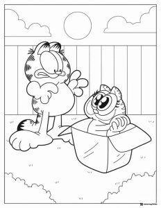 Garfield Looking at Kitten in Box Coloring Page