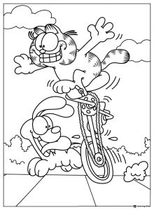 Garfield and Odie Coloring Page with Bike Chain Break