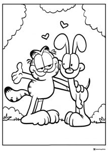 Garfield and Odie Hugging Coloring Sheet