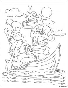 Garfield and Odie Pirate Ship Coloring Page