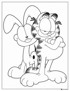 Garfield and Odie Standing Together Coloring Page