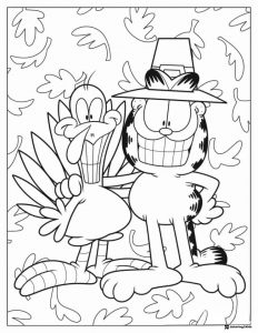 Garfield and Turkey Thanksgiving Coloring Page