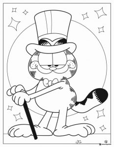 Garfield in Top Hat and Bow Tie Coloring Page