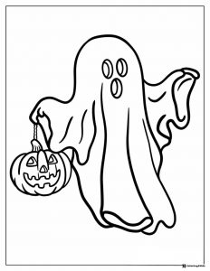 Ghost Coloring Page Holding a Jack o Lantern