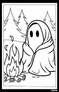 Ghost Wrapped in Blanket by Campfire Coloring Page