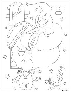 Ghost and Monster Coloring Page with Treasure Chest
