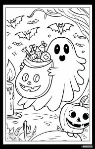 Ghost with Candy Bucket Coloring Page
