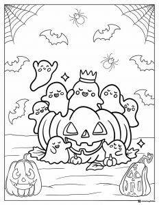 Ghosts and pumpkin Halloween coloring page