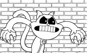 Giant CatNap Coloring Page with brick wall background