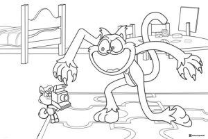 Giant Catnap lunging at smaller Catnap with camera Coloring Page