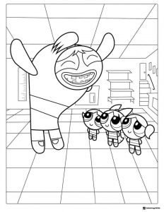 Giant Powerpuff Girl with smaller trio Coloring Page