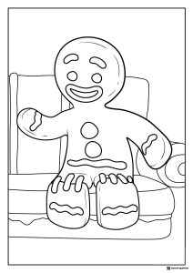 Gingerbread Man Coloring Page Sitting on a Couch