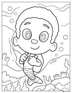 Goby Bubble Guppy underwater scene coloring sheet