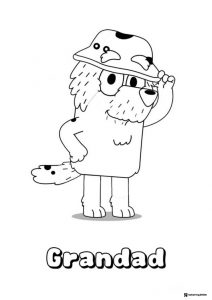 Grandad Dog Character Coloring Page with Bucket Hat