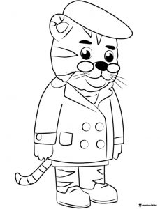 Grandpere Tiger wearing hat and coat coloring page