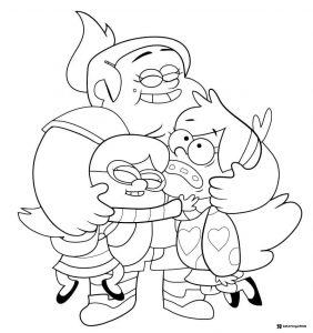 Gravity Falls Characters Hugging Coloring Page