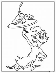 Green Eggs and Ham character holding a plate coloring page
