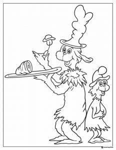 Green Eggs and Ham coloring page with two characters