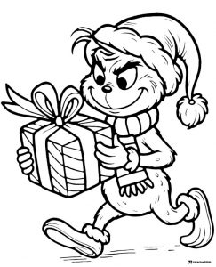 Grinch Carrying Present Coloring Page