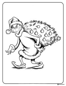 Grinch Coloring Page Carrying a Christmas Tree