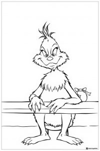Grinch Coloring Page Leaning Over a Ledge