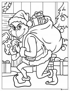 Grinch Coloring Page Sneaking with a Sack of Presents