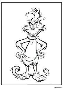 Grinch Coloring Page with Hands on Hips and Smiling