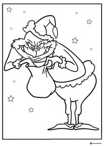 Grinch Coloring Sheet Pulling from an Empty Sack