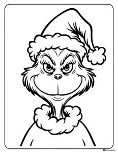 Grinch Face Coloring Page with Santa Hat