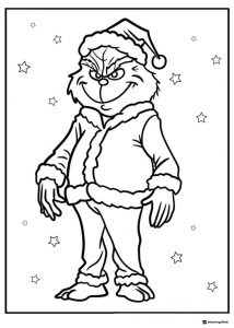 Grinch Santa Suit Coloring Page with Stars
