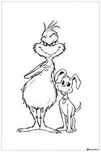 Grinch and Max the dog standing coloring page