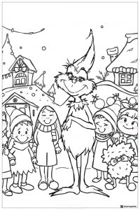 Grinch and Whos Christmas village coloring page